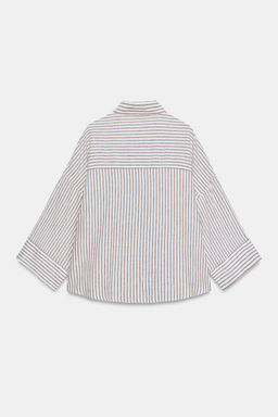 CAMISA RAYAS CON LINO / marron/blanco