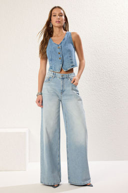 TRENDYOLMILLA Mavi Yuksek Bel Ekstra Wide Leg Palazzo Jeans TWOSS25JE00179