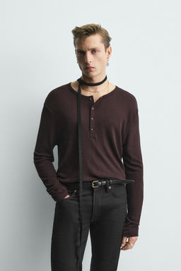 LYOCELL - COTTON HENLEY COLLAR T-SHIRT