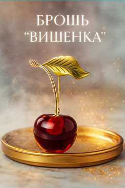 Брошь Вишенка с листочком, цвет бордово-зелёный в золоте - Queen fair фото 3