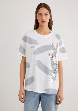 Bugs Bunny Bask?l? Beyaz Tisort - Mavi фото 4