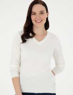 Ekru Slim Fit Basic Kazak