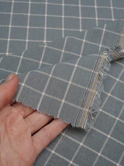 Вареный (стираный) хлопок Розовая клетка (2*2см) на сером с зеленым оттенком, ш.2.50м - Купава фото 4