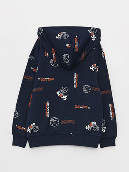 Bask?l? Uzun Kollu Erkek ?ocuk Hoodie - Waikiki фото 2
