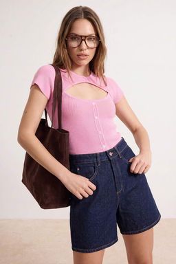 Pembe Cut Out Detayl_ _zel Yaka Triko Bluz TWOSS26BZ00893 - Trendyolmilla фото 3