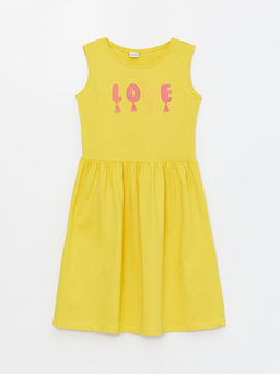 Bisiklet Yaka Bask?l? K?z ?ocuk Elbise