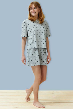 Trendyolmilla Beyaz %100 Pamuklu Puantiyeli ve Kalpli Sortlu Orme Pijama Tak?m? THMSS21PT1485 фото 74