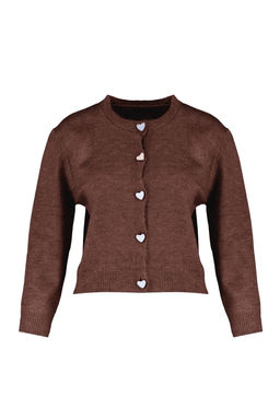 Kahverengi Yumusak Dokulu Mucevher Dugmeli Ceket Gorunumlu Triko H?rka TWOAW22HI0044