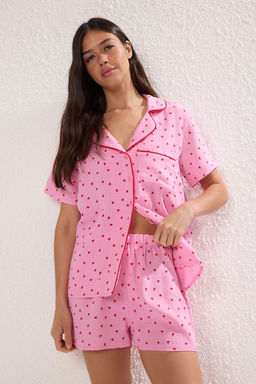 Trendyolmilla Lacivert %100 Pamuklu Kalpli Biyeli Muslin Sortlu Dokuma Pijama Tak?m? THMSS25PT00404
