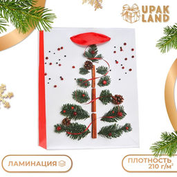 Цена за 12 шт. Пакет подарочный новогодний ламинированный Шишки на елочке 11.5?14.5?6 см