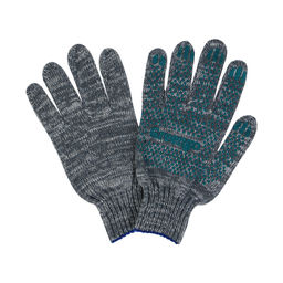 Цена за 10 шт. Перчатки садовые, хб, вязка 7 класс, 6 нитей, размер 9, с ПВХ точками, серые, Greengo