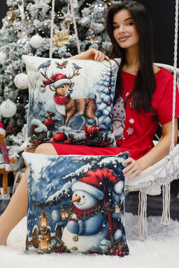 Наволочка декоративная новогодняя 2 шт рогожка