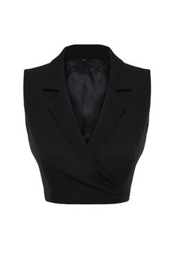 Trendyolmilla Siyah Fitted Dokuma Crop Yelek TWOSS24YE00032  фото 7