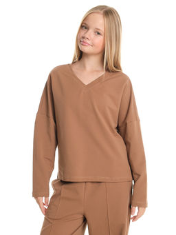 Свитшот для девочки однотонный 22-7699 шоколад - Mini maxi фото 20