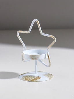Подсвечник на 1 свечу «Звезда», металл, белый с патиной, d=5 см, 9.4×7×11.7 см