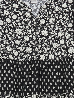 Bisiklet Yaka ?i?ekli K?z ?ocuk Elbise