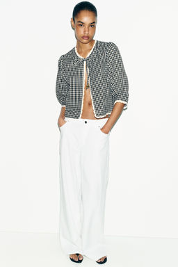 CHAQUETA CUADRO VICHY COMBINADO CROCHET / Negro / Blanco