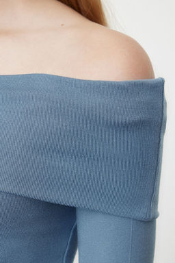 Indigo Carmen Yaka Crop/K?sa Esnek Orme Bluz TWOAW25BZ00008