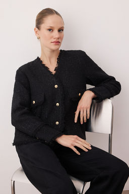 Siyah Simli Dokuma Tuvit Ceket TWOAW26CE00027