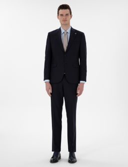 Lacivert Slim Fit _izgili %100 Y_n Tak_m Elbise