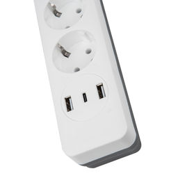 S-GSR5-3 U2C1 WHITE/GREY Сетевой фильтр серии Standard, шнур 3м (Пвс 3х0,75), 5 гнезд, с/з, 2USB+1TYPE C, 10A, 2500Вт. Белый/серый. TM Uniel