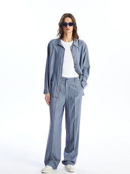 Standart Fit ?izgili Keten Kar???ml? Kad?n Pantolon - Waikiki фото 2