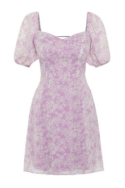 Lila Cicek Desenli A-Kesim Sifon Astarl? Mini Dokuma Elbise TWOSS23EL00512 - Trendyolmilla фото 7