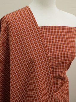 Пестрядь этнографическая под домоткань Желто-белая клетка на терракотовом, ш.1.55м, хлопок-100% - Купава фото 4