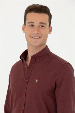 Мужская бордово-красная базовая рубашка с длинным рукавом - U.s. polo assn фото 2