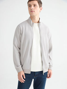 Rahat Kal?p Dik Yaka Erkek Fermuarl? Sweatshirt