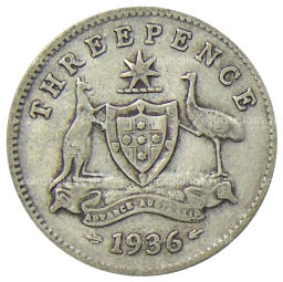 Монета 3 пенса 1936 года Австралия