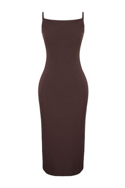 TRENDYOLMILLA Siyah Vucuda Oturan Degaje Yaka Midi Ask?l? Esnek Orme Midi Kalem Elbise TWOSS19AD0020  фото 26