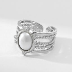 Кольцо с жемчугом Богема цвет белый в серебре, безразмерное