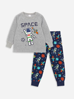 Bisiklet Yaka Bask?l? Uzun Kollu Polar Erkek ?ocuk Pijama Tak?m?