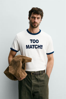 CAMISETA RIB CONTRASTE TEXTO / Blanco roto - Zara фото 2