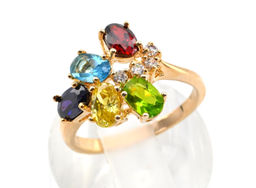 Кольцо позолоченное "Галочка" с цирконом мульти, размер 20