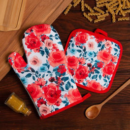 Цена за 2 шт. Кухонный набор Доляна «Розы» прихватка 17×17 см, варежка 25×16 см, 100% п/э