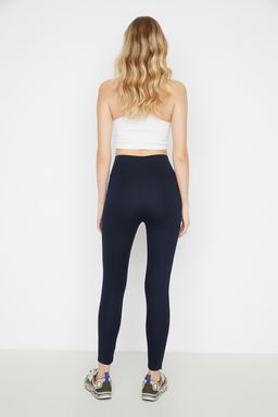 Lacivert Yuksek Bel Basic Beli Lastikli Interlok Orme Tayt TWOAW20TA0047