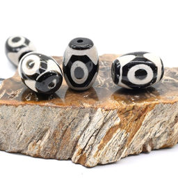 Бусины Дзи "Три глаза" из агата бочонок 10*14мм, 1 бусина Радуга камня