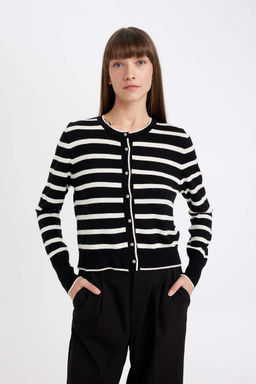 Полосатый кардиган обычного кроя с круглым вырезом