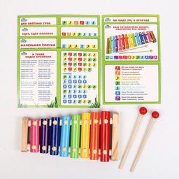 Металлофон музыкальная игрушка, 8 тонов, карточки с песнями