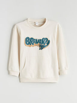 Bisiklet Yaka Bask?l? Erkek ?ocuk Sweatshirt