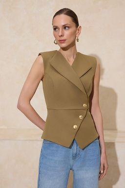 Ac?k Haki Fitted/Vucuda Oturan Dokuma Yelek TWOSS26YE00010