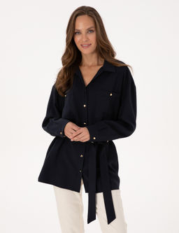 Lacivert Oversize Uzun Kollu G_mlek