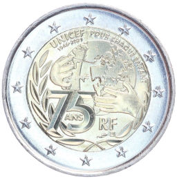 Монета 2 евро 2021 года Франция 75 лет ЮНИСЕФ