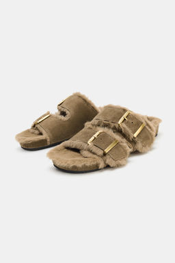 BUCKLED FLAT SHEEPSKIN SANDALS - Zara фото 2
