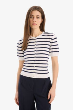 Regular Fit Bisiklet Yaka Cizgili K?sa Kollu Trko H?rka