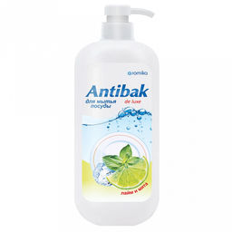 Средство для мытья посуды "Antibak de Luxe" 1,1л, 10х7х24см, лайм и мята (Казахстан)