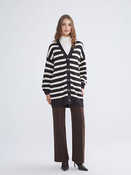 V Yaka ?izgili Kad?n Triko H?rka