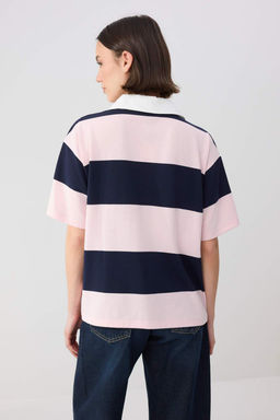 Wardrobe Essentials-Lacivert Cizgili Regular/Normal Kal?p %100 Pamuk Orme T-shirt TWOSS26TS00027